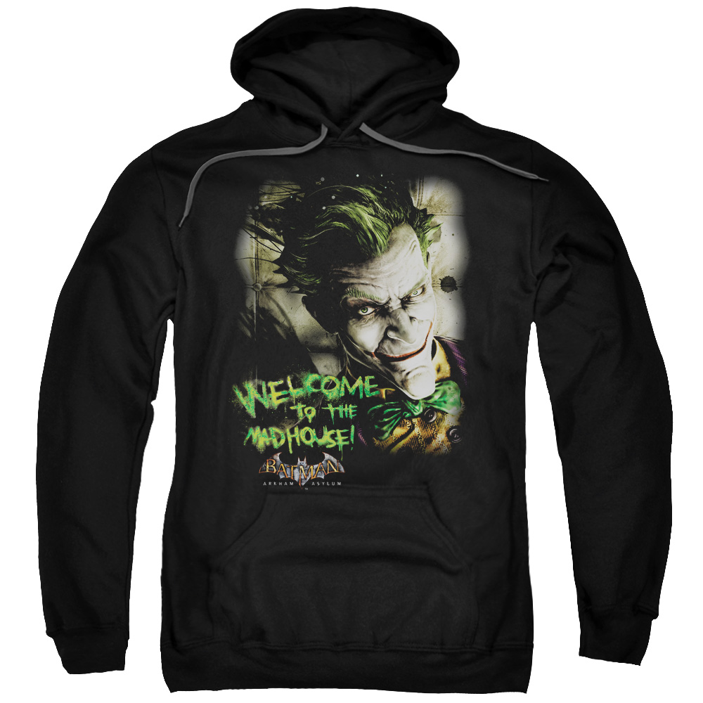 BM1817-AFTH-7 Batman Aa & Welcome to the Madhouse-Adult Pull-Over Hoodie, Black - 4X -  Trevco