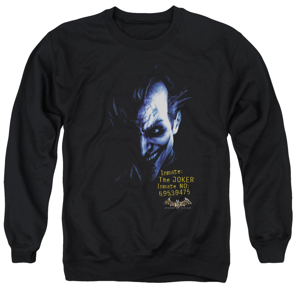 Batman AA & Arkham Joker-Adult Crewneck Sweatshirt, Black - Extra Large