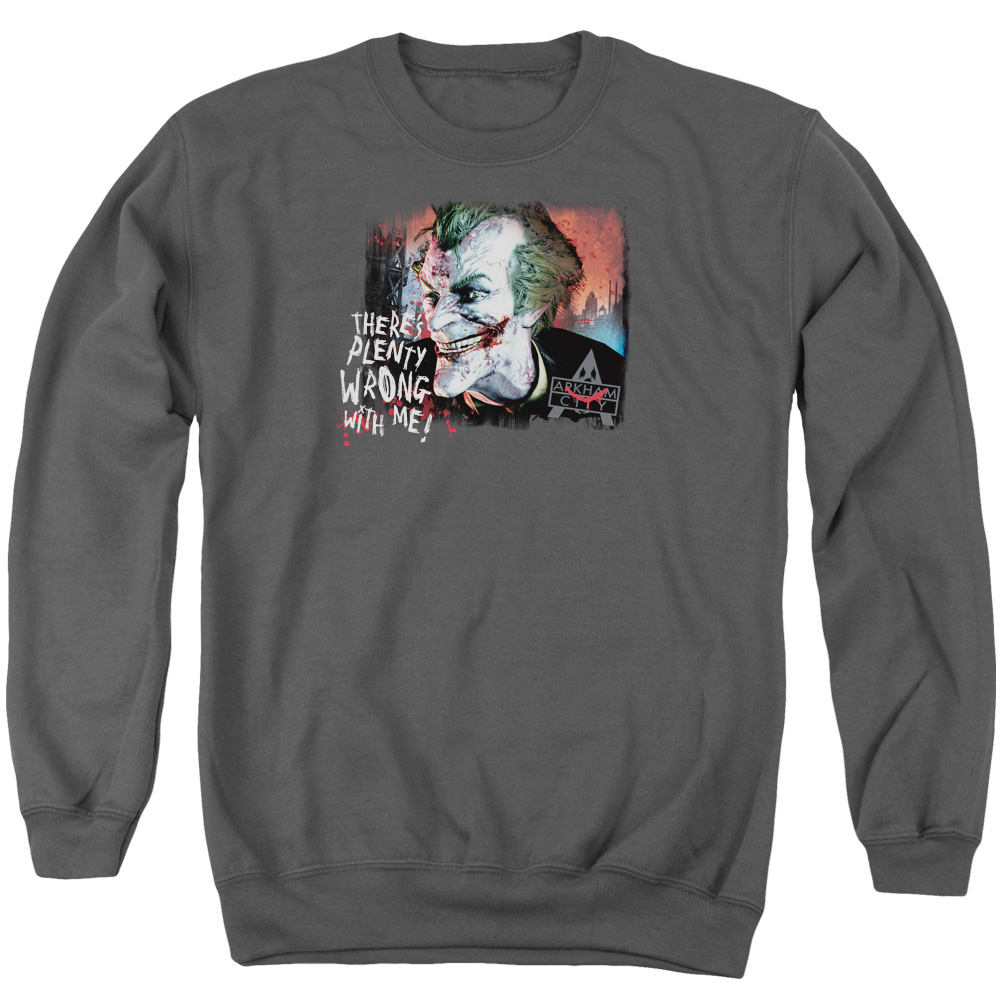 BM1977-AS-2 Arkham City & Plenty Wrong-Adult Crewneck Sweatshirt, Charcoal - Medium