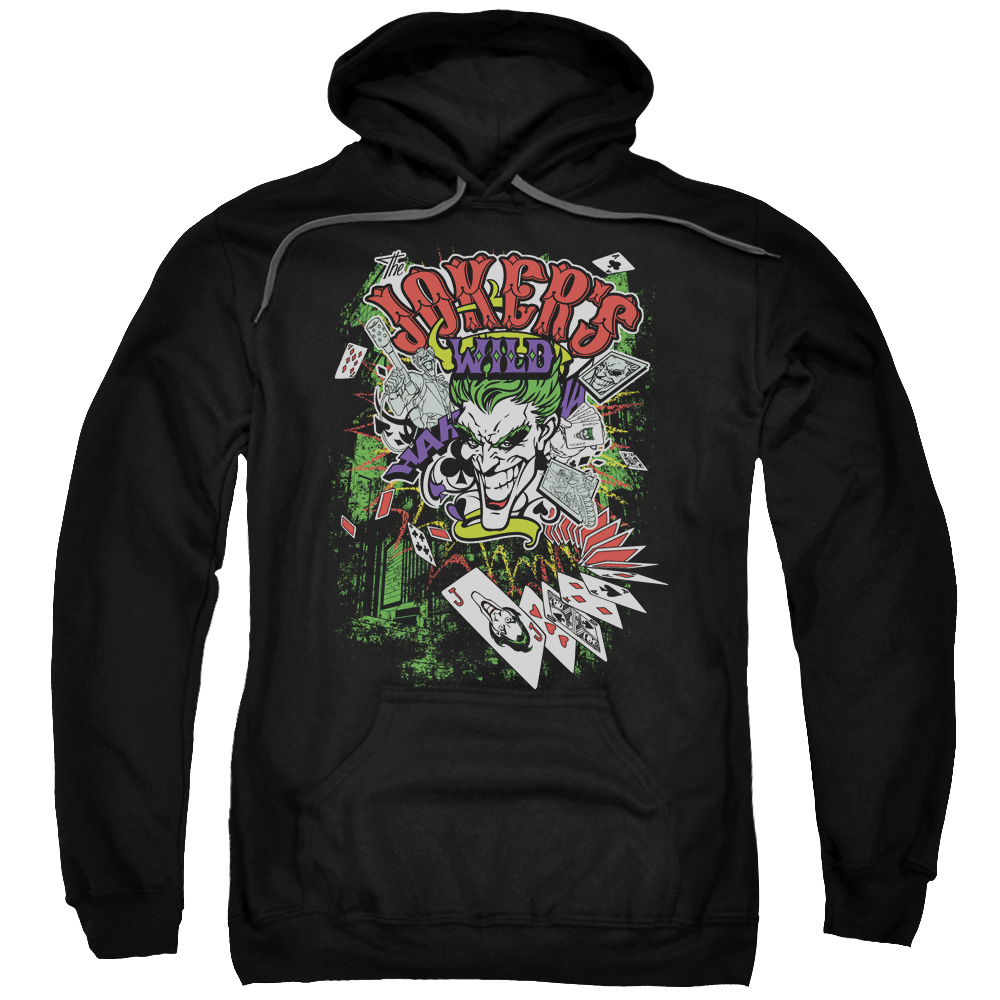 BM2169-AFTH-7 Batman & Jokers Wild-Adult Pull-Over Hoodie, Black - 4X -  Trevco