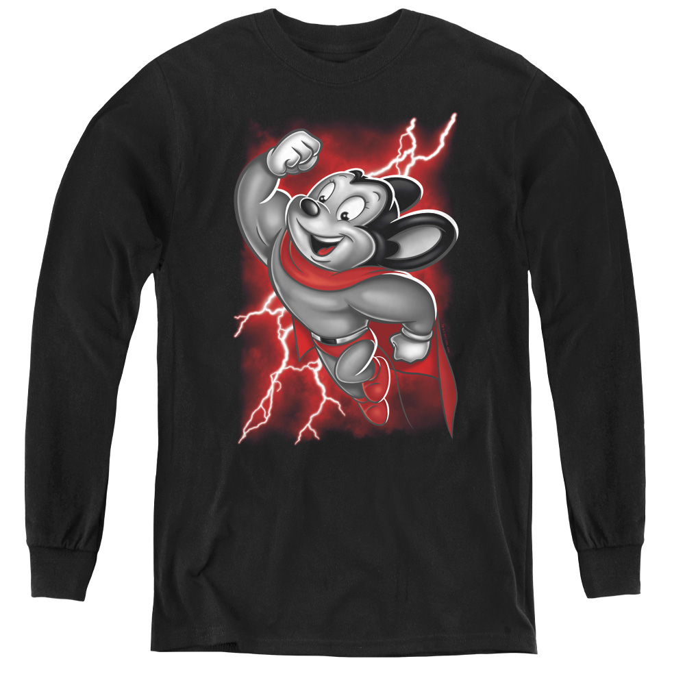 Mighty Mouse & Mighty Storm - Youth Long Sleeve Tee, Black - Extra Large
