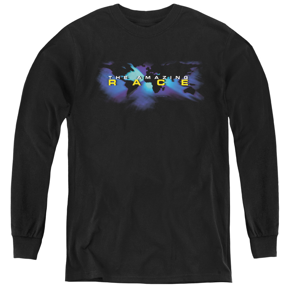 CBS120-YL-2 Amazing Race & Faded Globe - Youth Long Sleeve Tee, Black - Medium