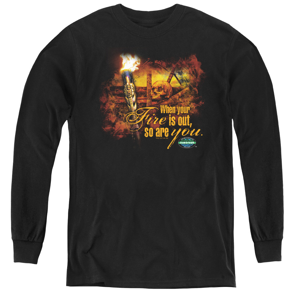 CBS1217-YL-1 Survivor & Fires Out - Youth Long Sleeve Tee, Black - Small