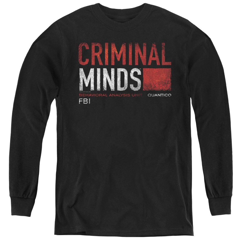 CBS1222-YL-1 Criminal Minds & Title Card - Youth Long Sleeve Tee, Black - Small