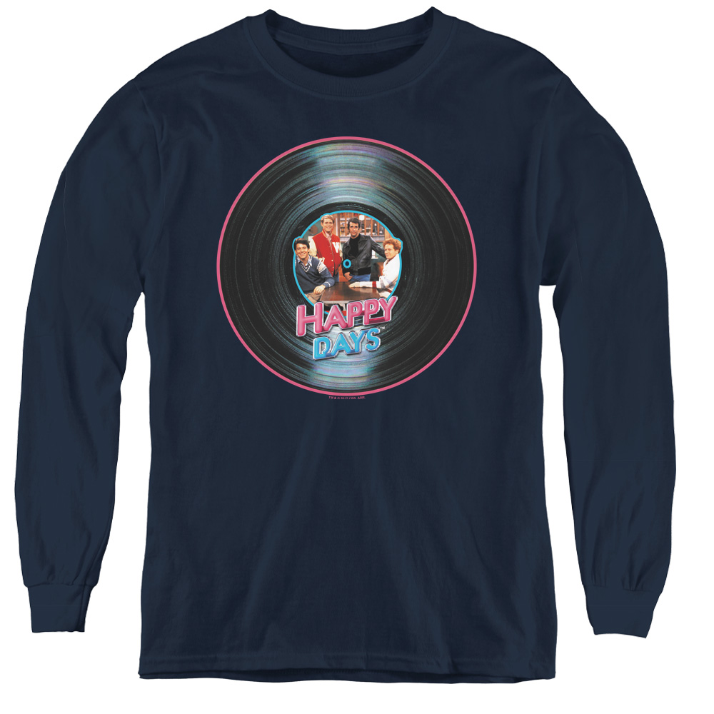 CBS130-YL-4 Happy Days & on the Record - Youth Long Sleeve Tee, Navy - Extra Large