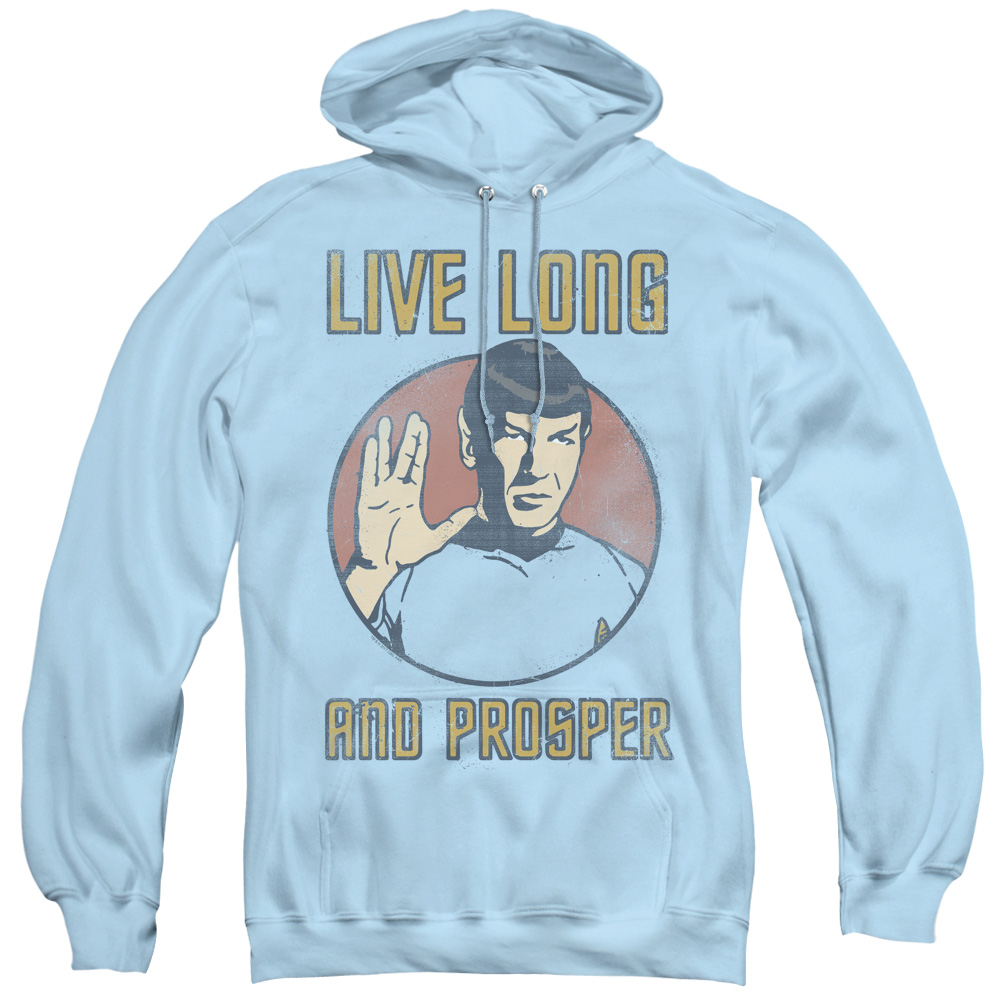 CBS1475-AFTH-2 Star Trek & Long Life-Adult Pull-Over Hoodie, Light Blue - Medium