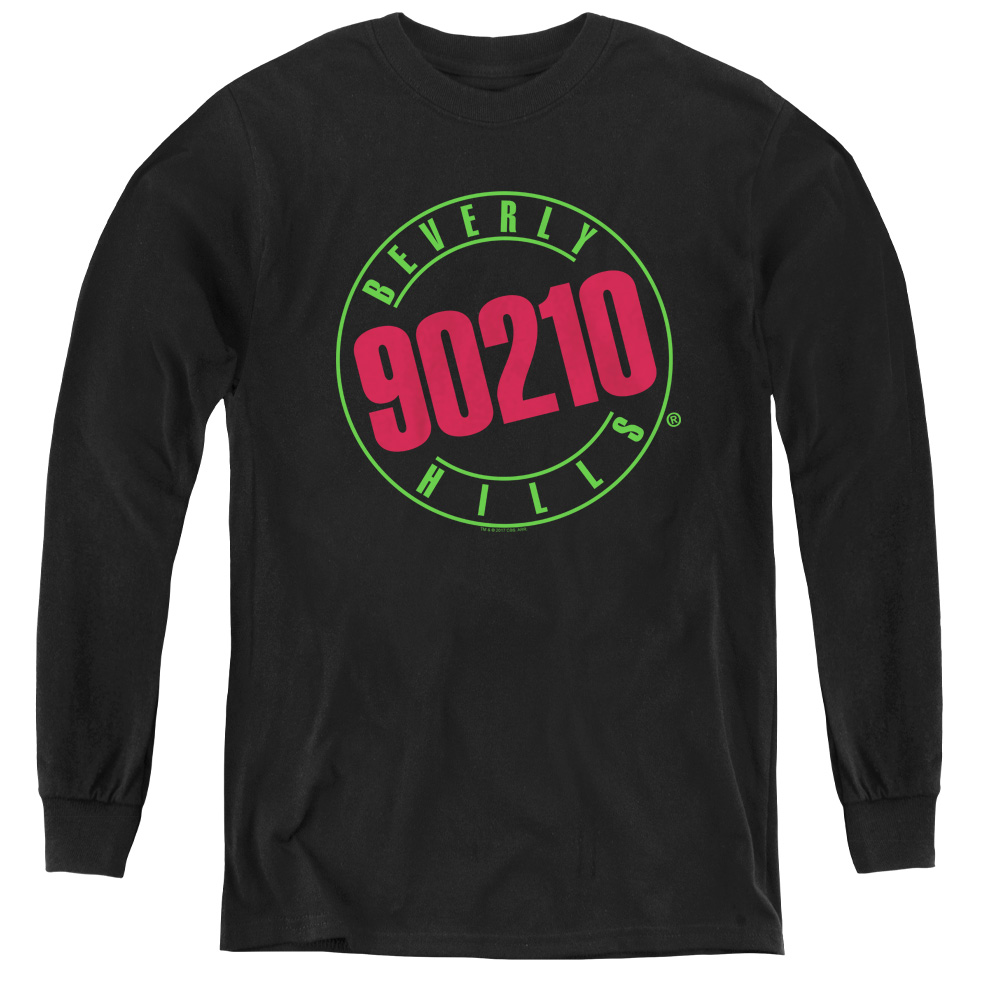 CBS151-YL-4 90210 & Neon - Youth Long Sleeve Tee, Black - Extra Large