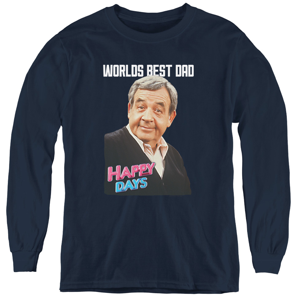 CBS1540-YL-2 Happy Days & Best Dad-Youth Long Sleeve Tee, Navy - Medium