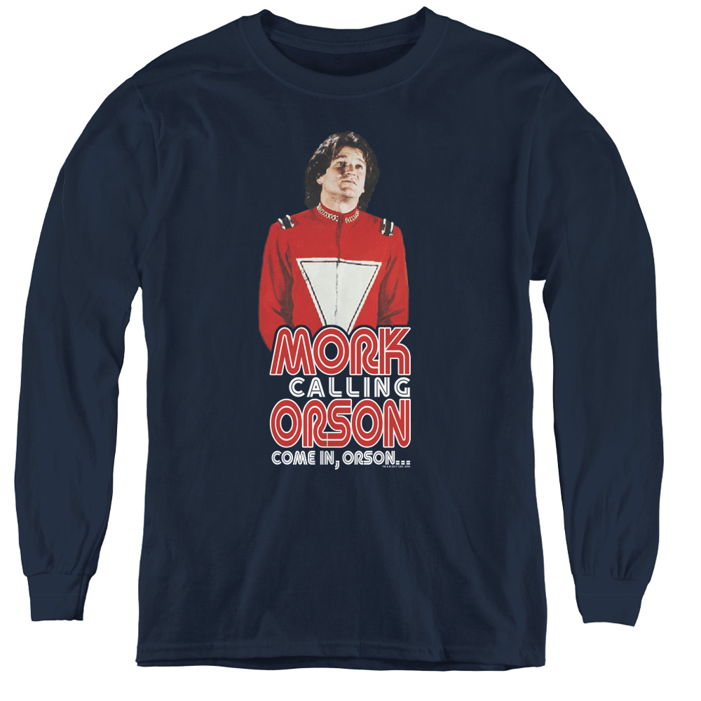CBS1553-YL-2 Mork & Mindy & Come In Orson-Youth Long Sleeve Tee, Navy - Medium