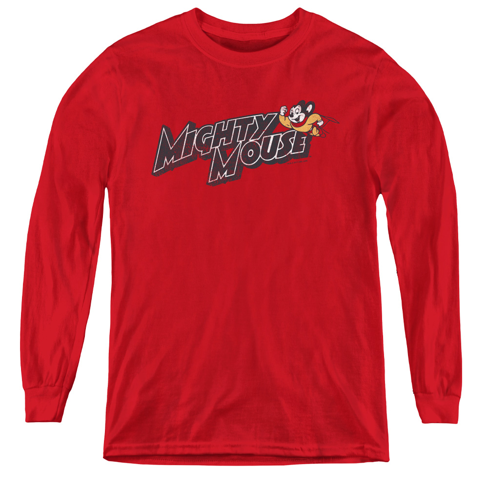 CBS1586-YL-4 Mighty Mouse & Might Logo-Youth Long Sleeve Tee, Red - Extra Large