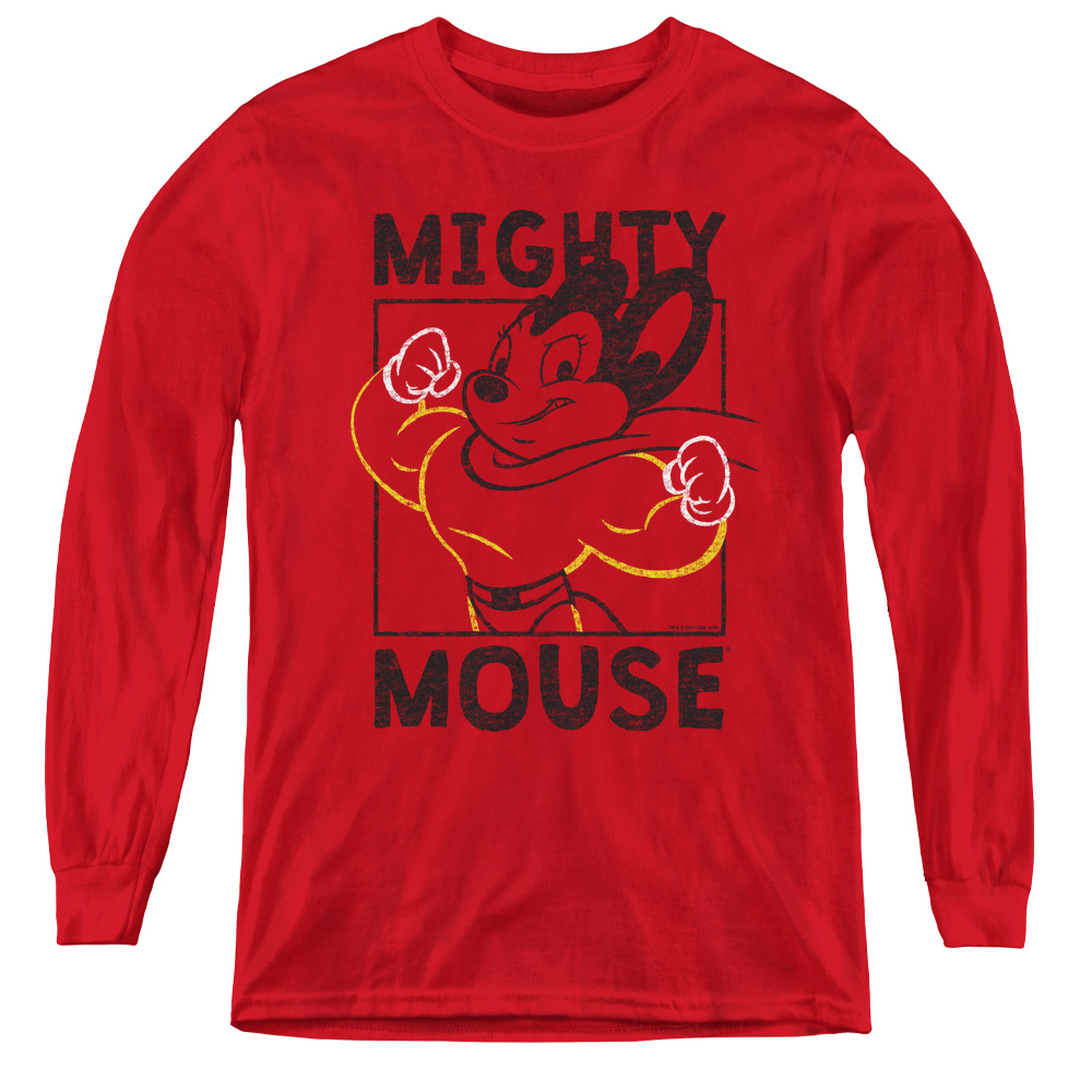 CBS1591-YL-4 Mighy Mouse & Break the Box-Youth Long Sleeve Tee, Red - Extra Large