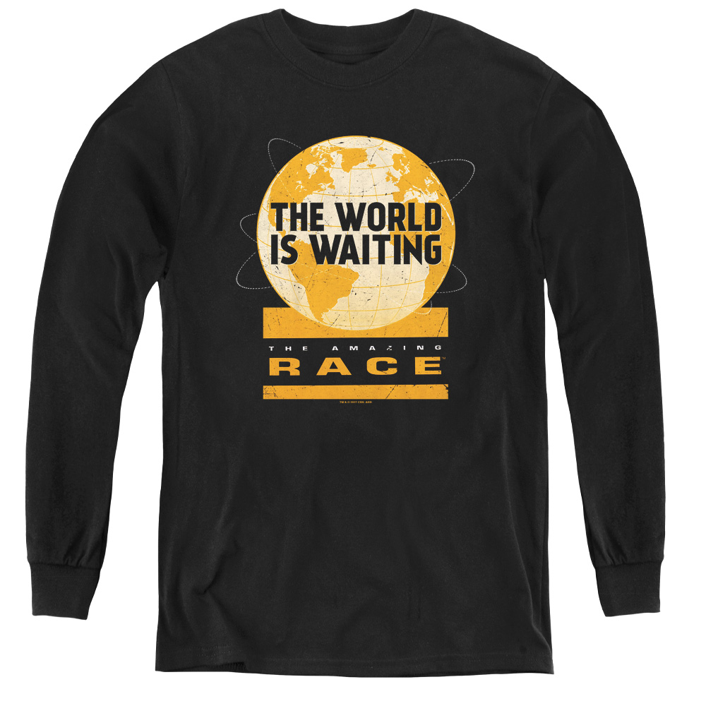 CBS1602-YL-2 Amazing Race & Waiting World-Youth Long Sleeve Tee, Black - Medium