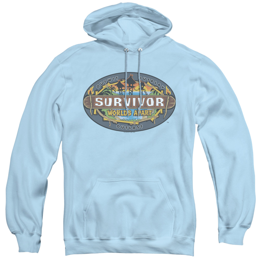 CBS1671-AFTH-2 Survivor & Worlds Apart Logo-Adult Pull-Over Hoodie, Light Blue - Medium