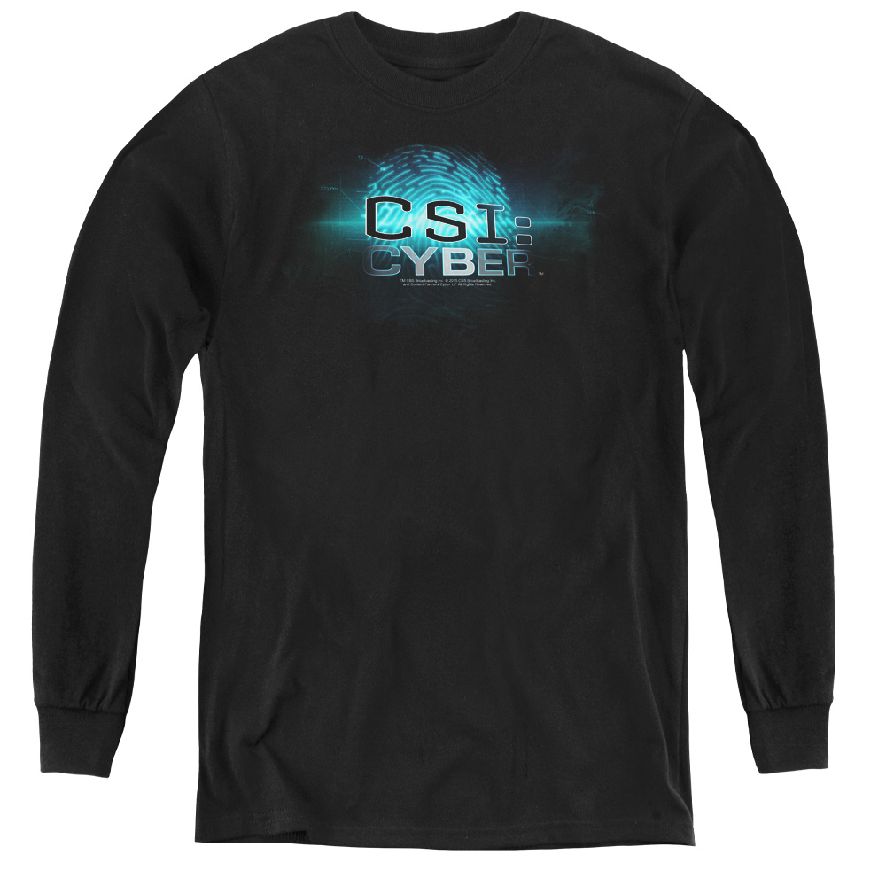 CBS1677-YL-2 CSI-Cyber & Thumb Print-Youth Long Sleeve Tee, Black - Medium