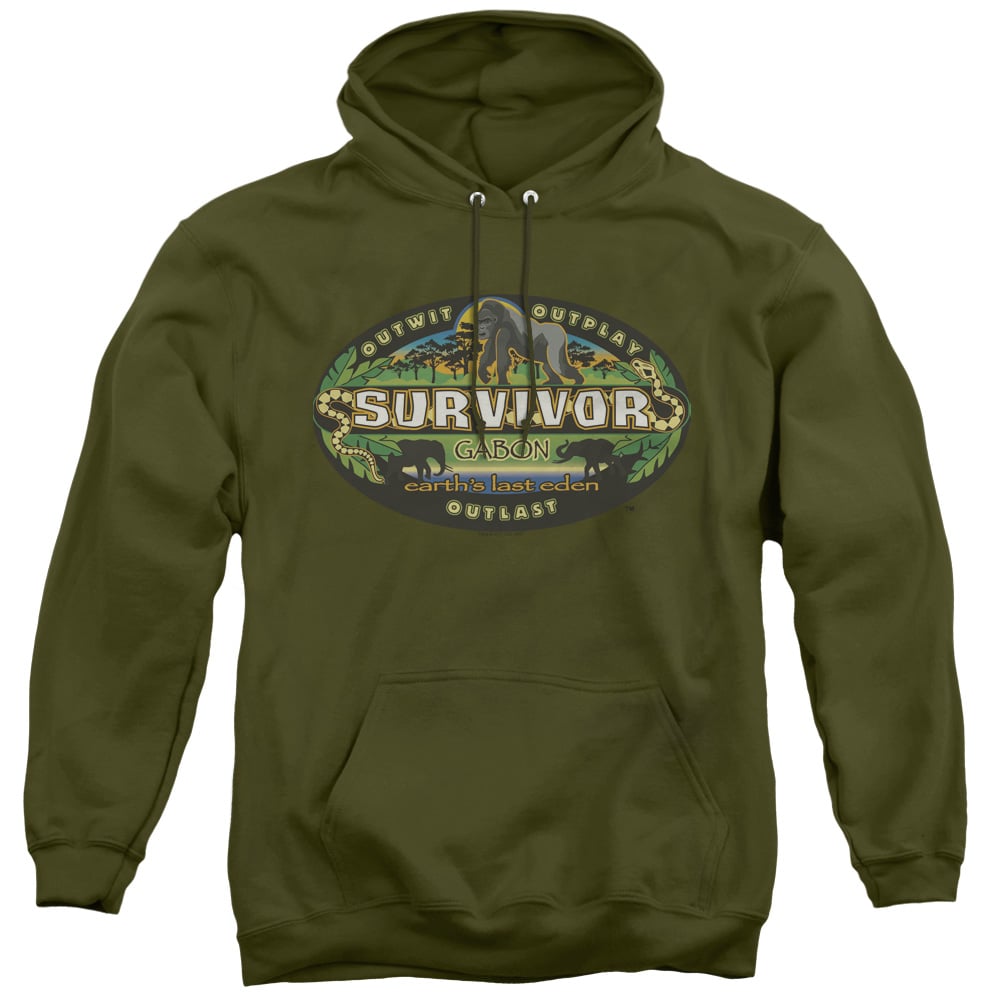 CBS204-AFTH-2 Survivor & Gabon Logo-Adult Pull-Over Hoodie, Military Green - Medium