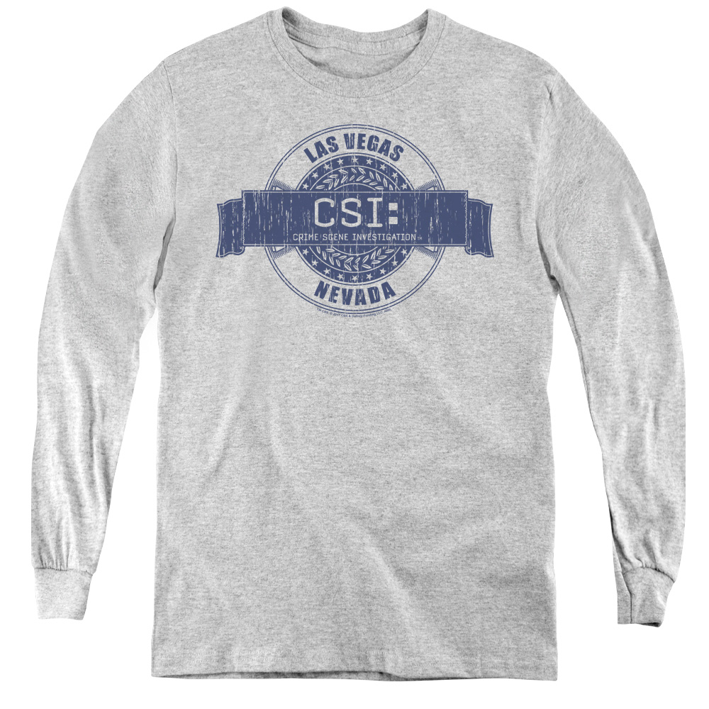 CSI & Vegas Badge - Youth Long Sleeve Tee, Athletic Heather - Extra Large
