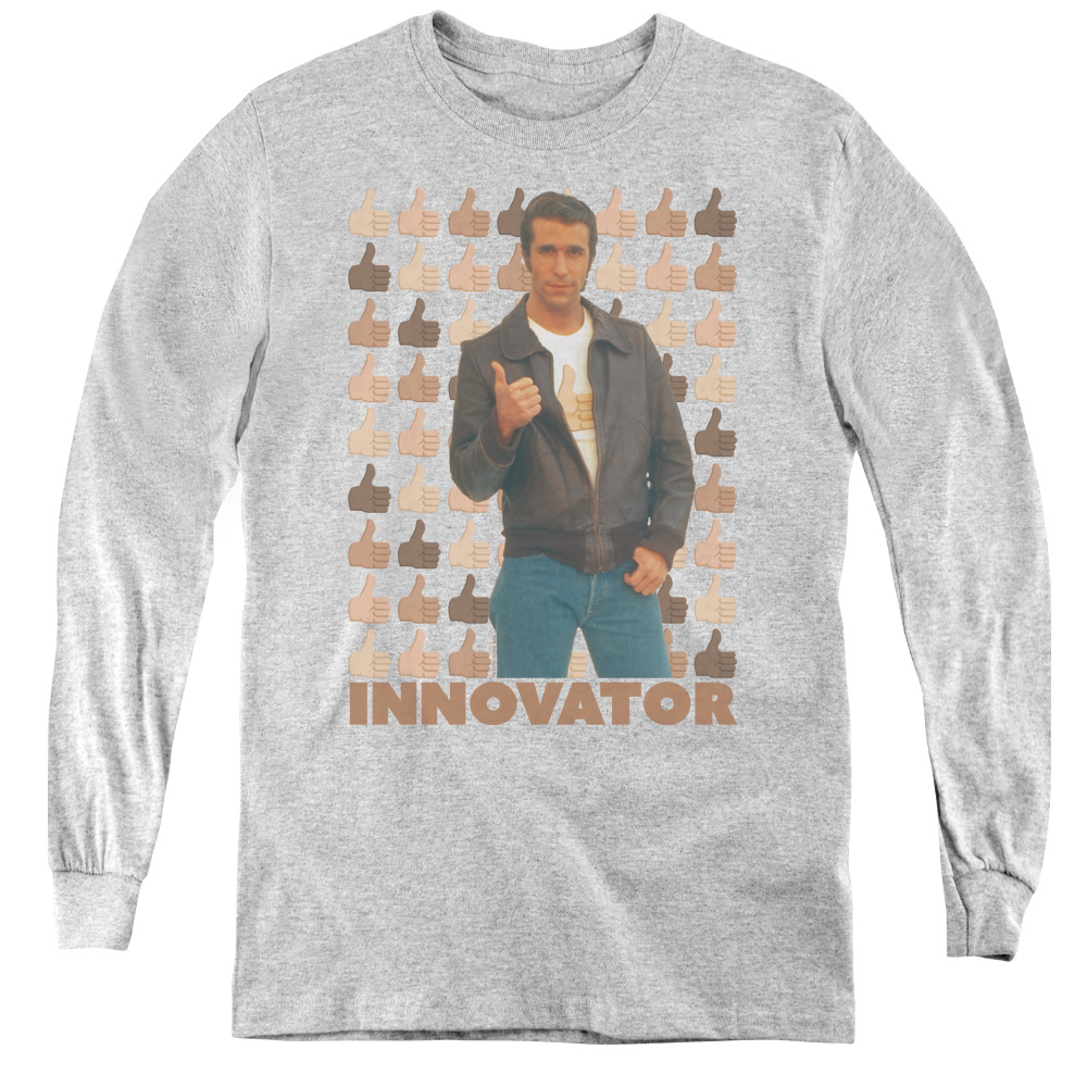 Happy Days & Innovator-Youth Long Sleeve Tee, Athletic Heather - Small