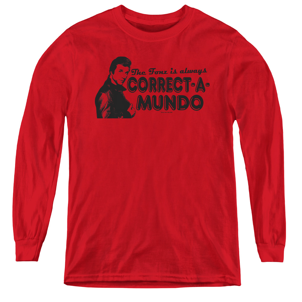 Happy Days & Correct A Mundo-Youth Long Sleeve Tee, Red - Large