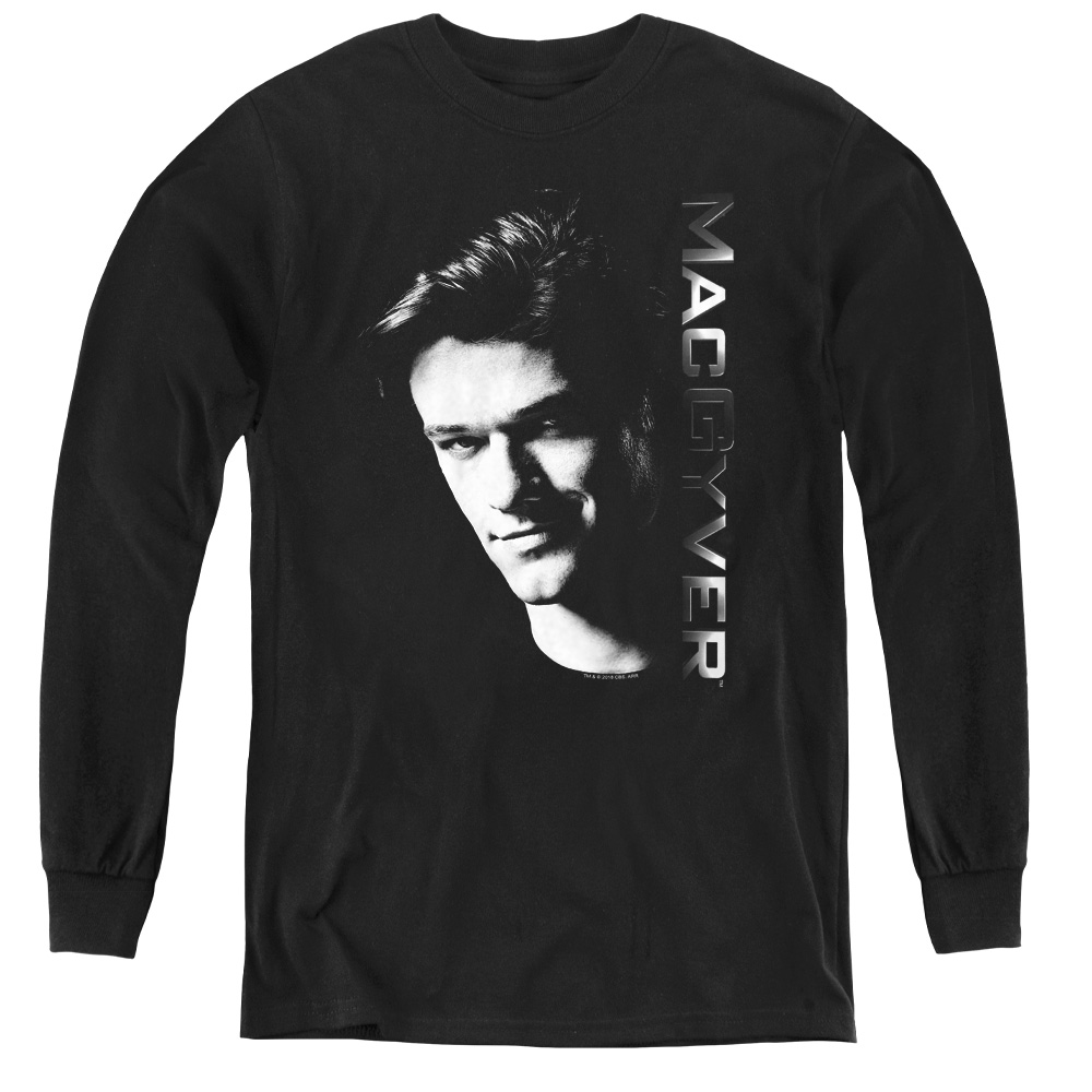 Macgyver & Face-Youth Long Sleeve Tee, Black - Extra Large