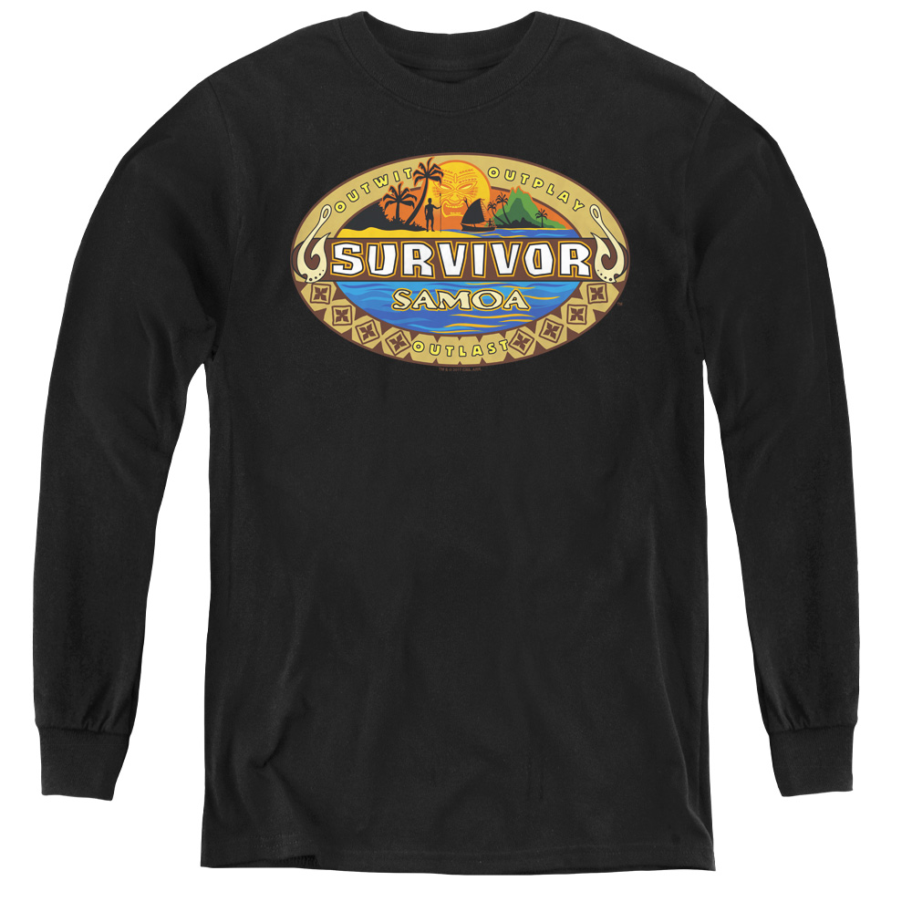 Survivor & Samoa Logo - Youth Long Sleeve Tee, Black - Medium