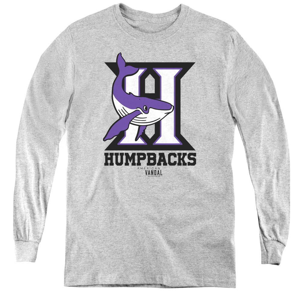 American Vandal & Humpbacks-Youth Long Sleeve Tee, Athletic Heather - Extra Large