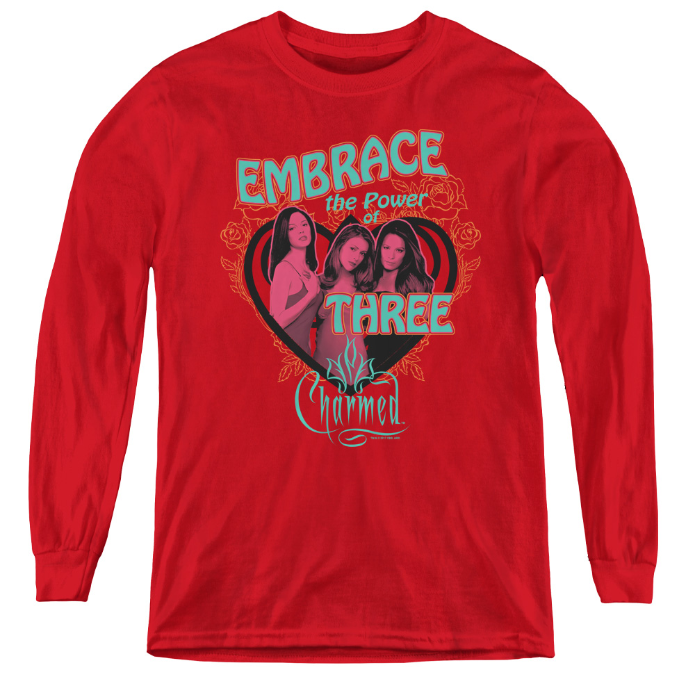 Charmed & Embrace the Power - Youth Long Sleeve Tee, Red - Small