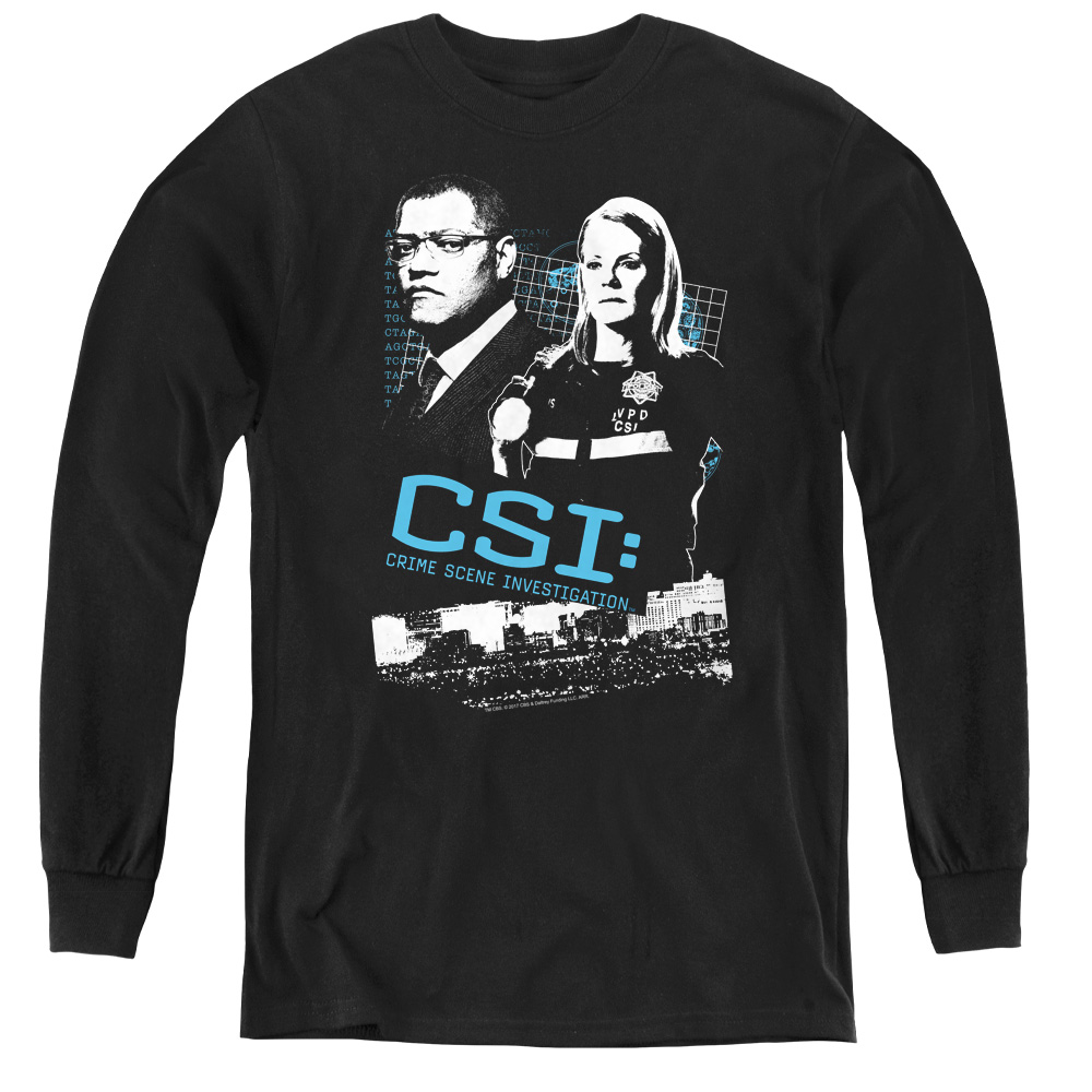 CSI & Investigate This - Youth Long Sleeve Tee, Black - Large