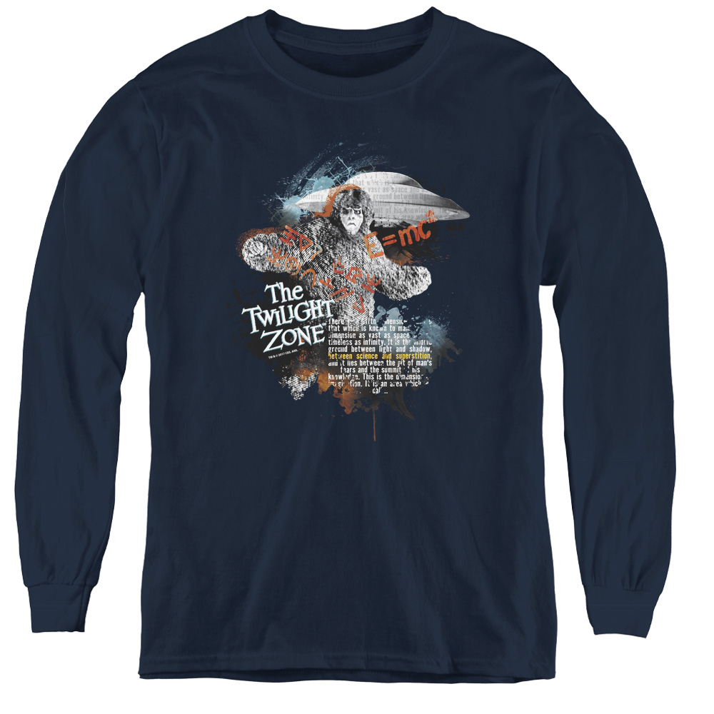 Twilight Zone & Science & Superstition - Youth Long Sleeve Tee, Navy - Extra Large