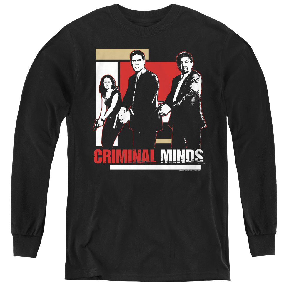 CBS879-YL-1 Criminal Minds & Guns Drawn - Youth Long Sleeve Tee, Black - Small