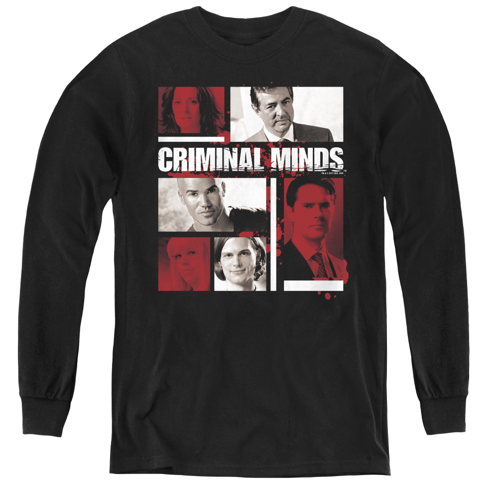 Criminal Minds & Character Boxes - Youth Long Sleeve Tee, Black - Extra Large