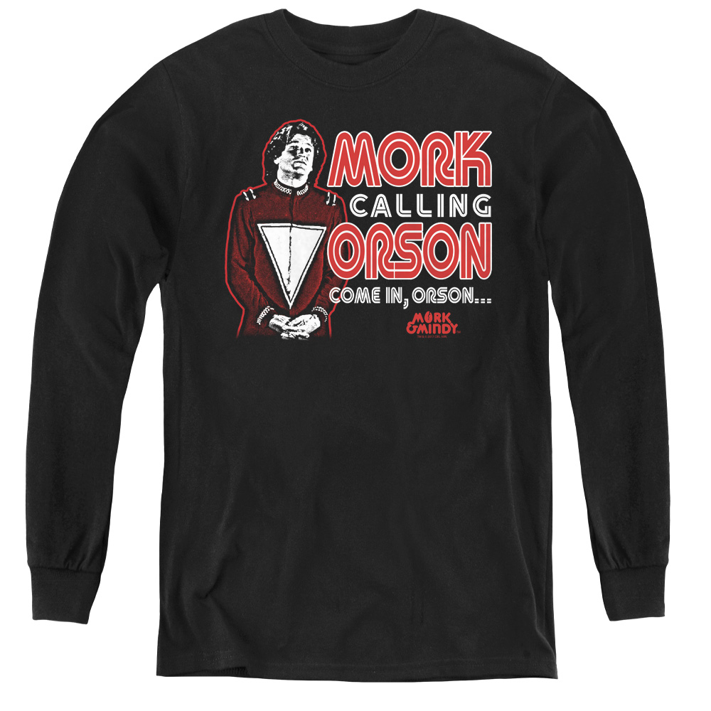 Mork & Mindy & Mork Calling Orson - Youth Long Sleeve Tee, Black - Medium