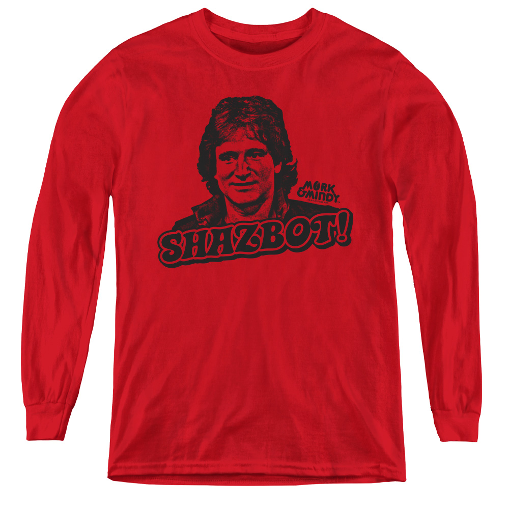 Mork & Mindy & Shazbot-Youth Long Sleeve Tee, Red - Small