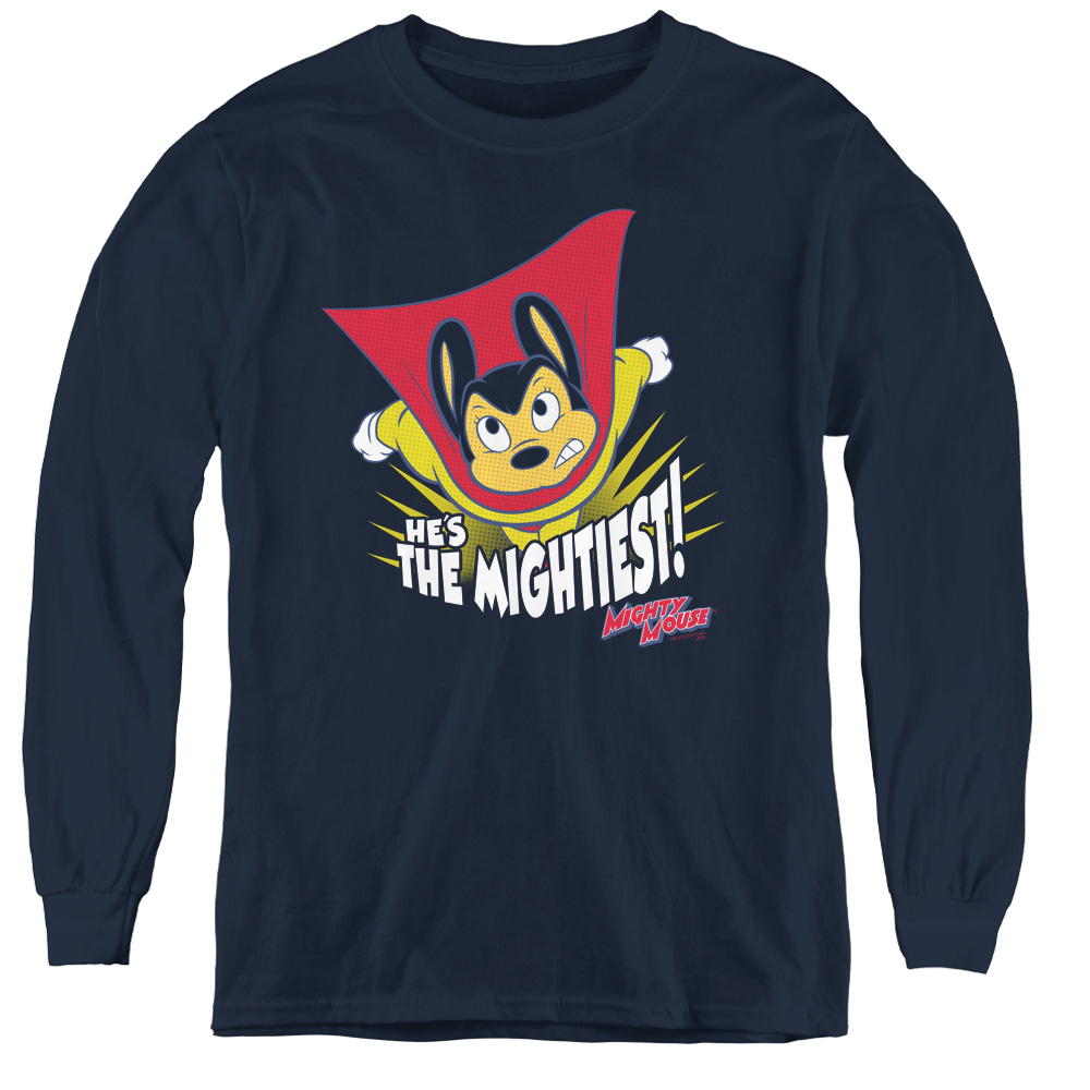 Mighty Mouse & The Mightiest-Youth Long Sleeve Tee, Navy - Small