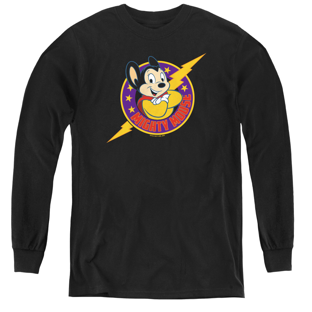 Mighty Mouse & Mighty Hero - Youth Long Sleeve Tee, Black - Small
