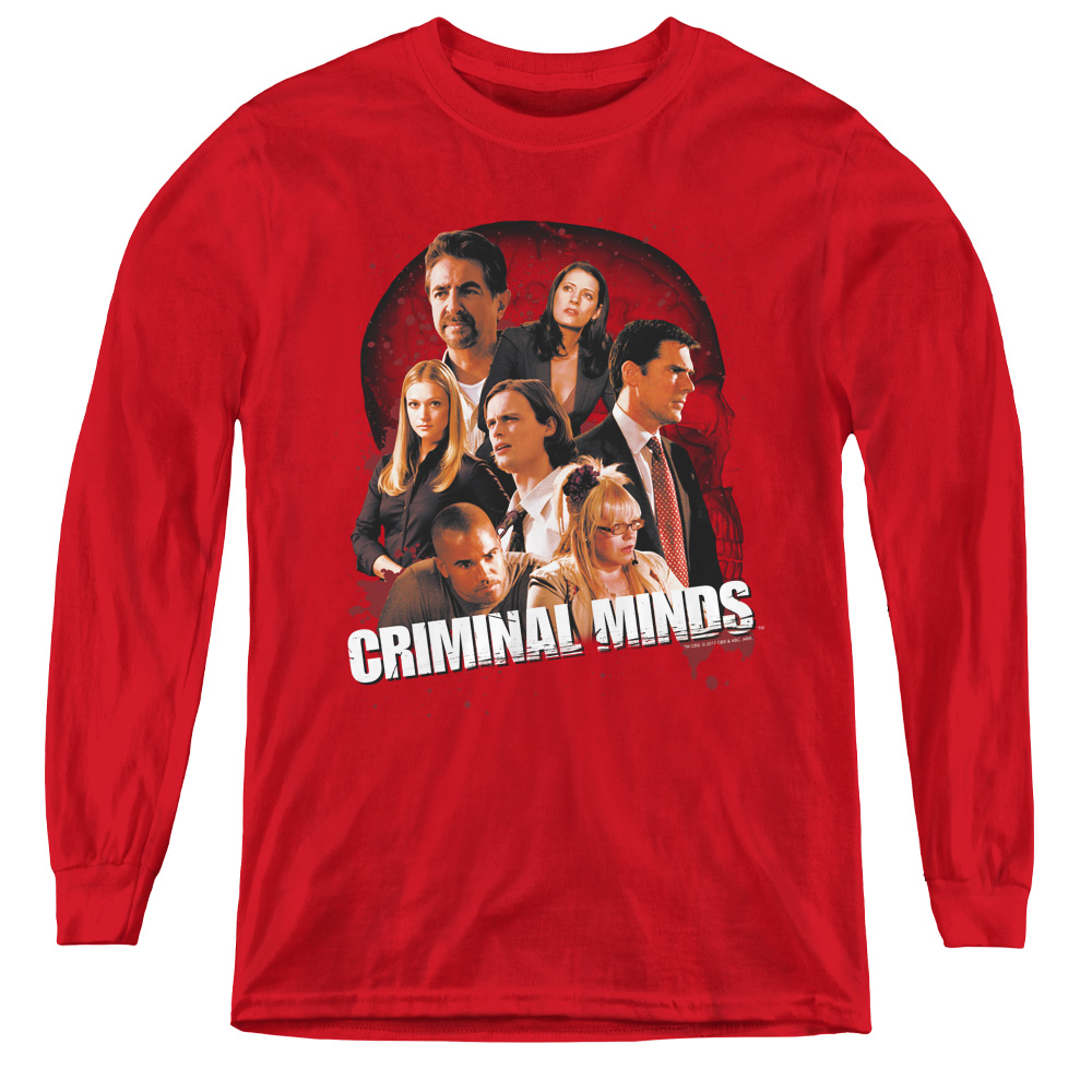 CBS977-YL-2 Criminal Minds & Brain Trust - Youth Long Sleeve Tee, Red - Medium