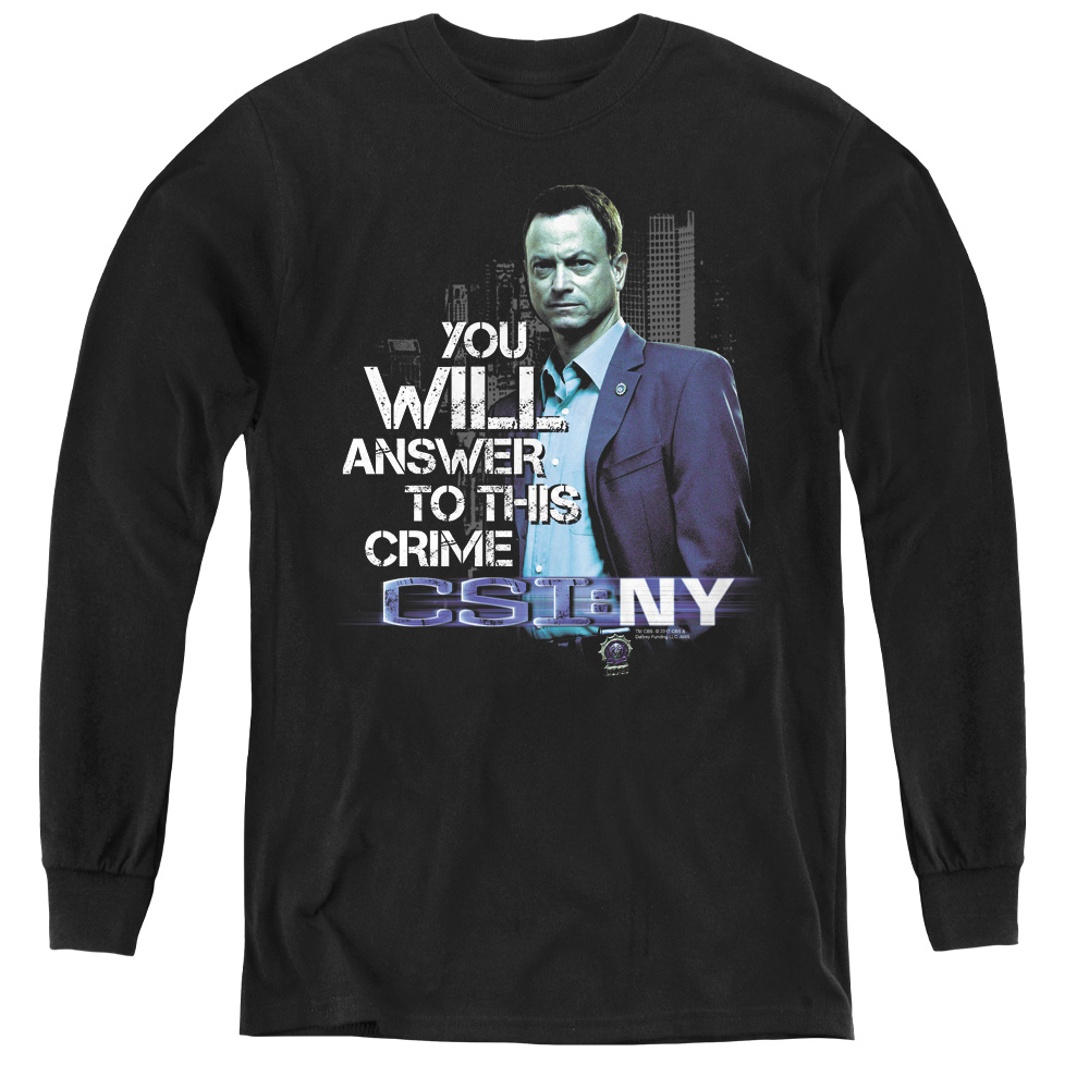 CSI NY & You Will Answer - Youth Long Sleeve Tee, Black - Large