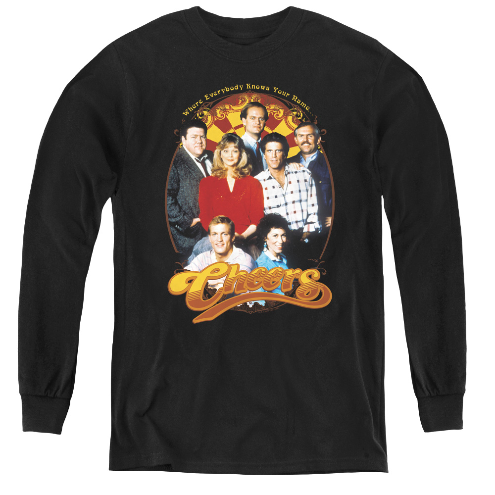 Cheers & Group Shot - Youth Long Sleeve Tee, Black - Extra Large