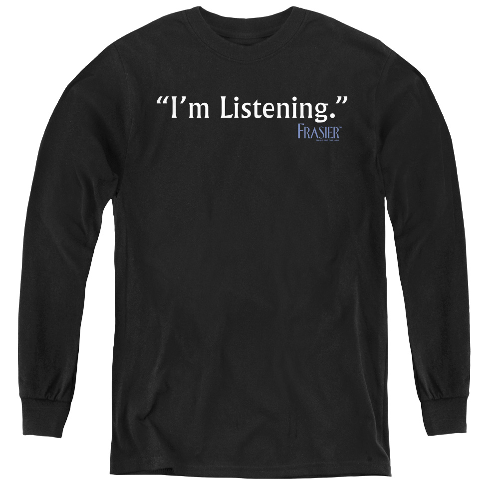 Frasier & Im Listening - Youth Long Sleeve Tee, Black - Small