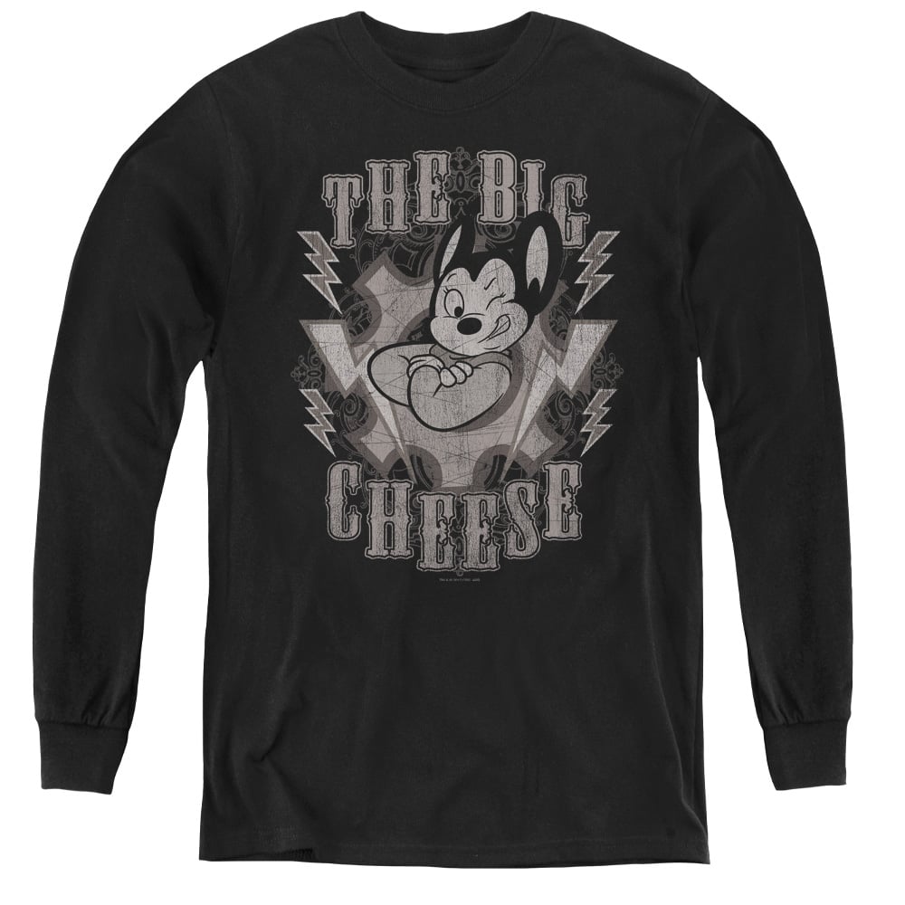 Mighty Mouse & The Big Cheese-Youth Long Sleeve Tee, Black - Medium