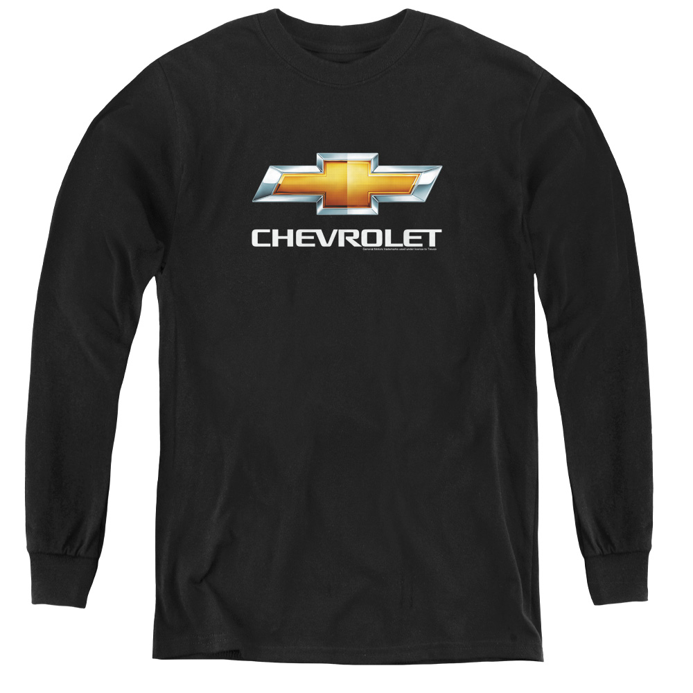 Chevrolet & Chevy Bowtie Stacked-Youth Long Sleeve Tee, Black - Large