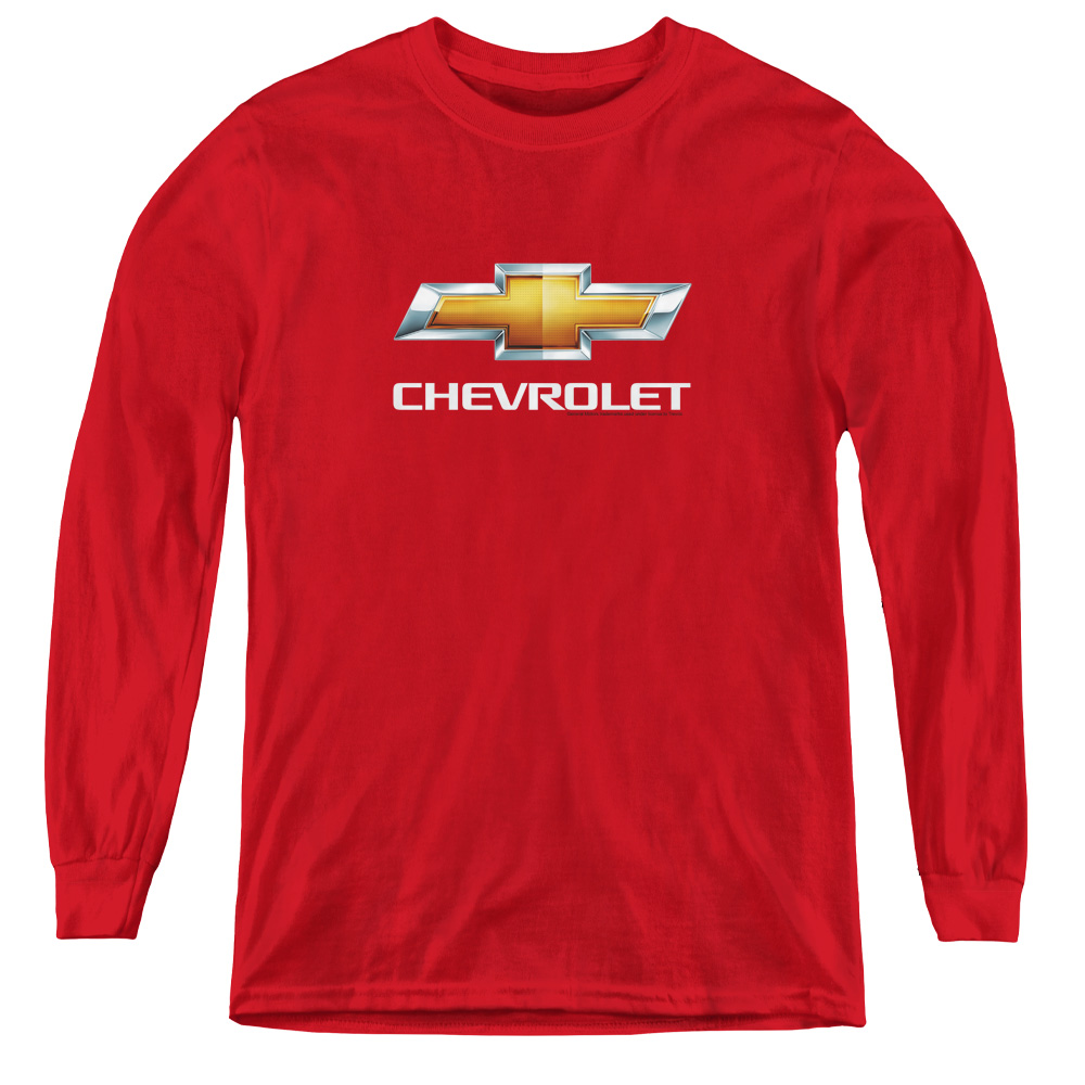 Chevrolet & Chevy Bowtie Stacked-Youth Long Sleeve Tee, Red - Small