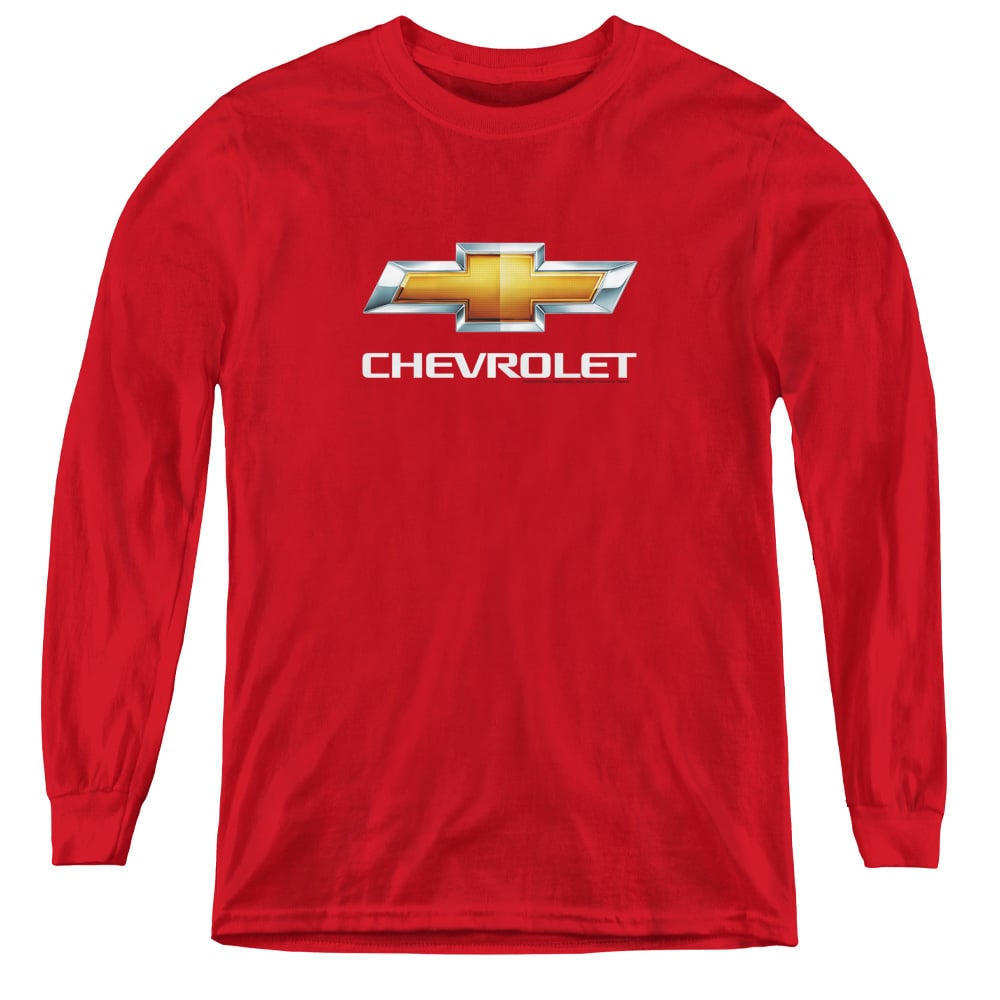 Chevrolet & Chevy Bowtie Stacked-Youth Long Sleeve Tee, Red - Extra Large