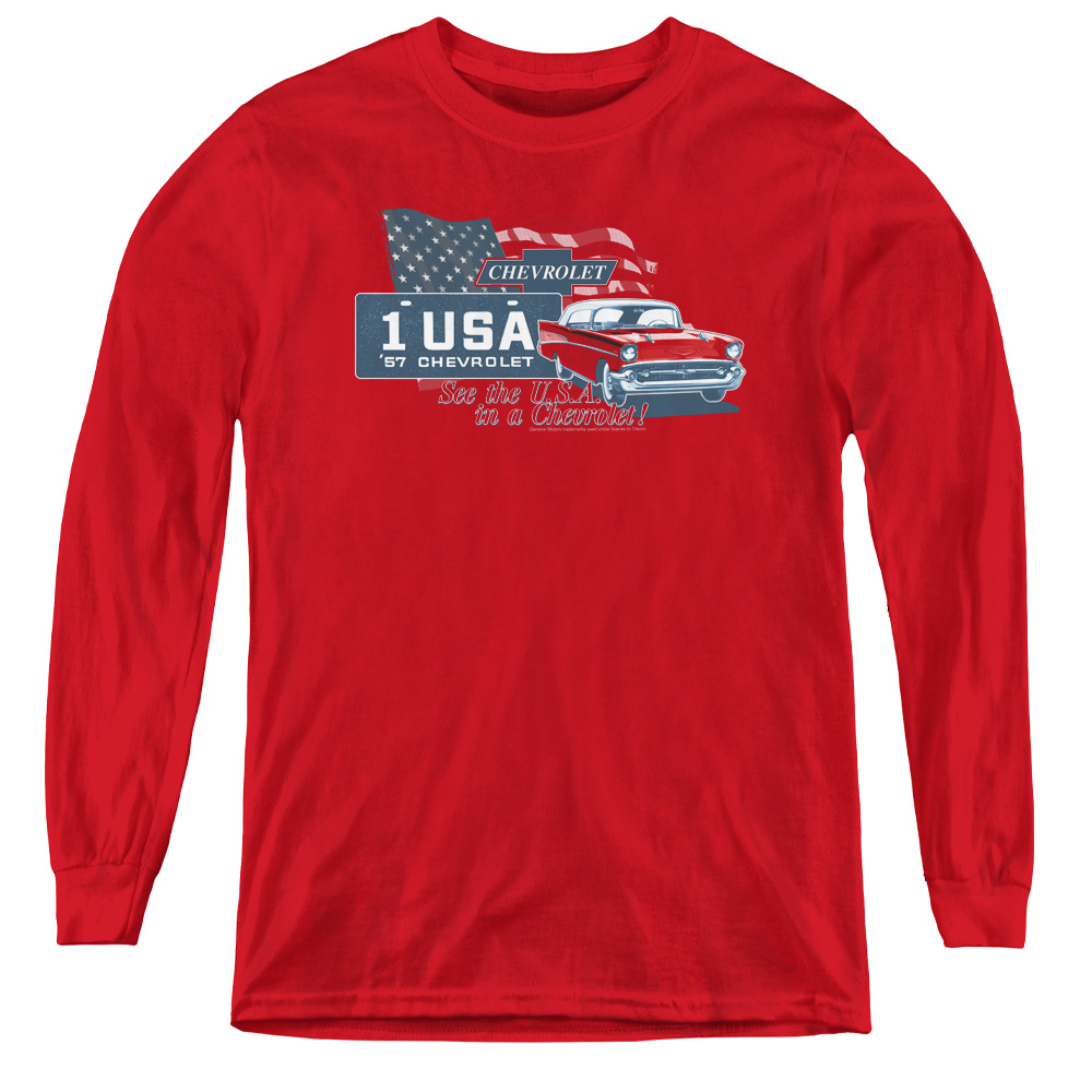 Chevrolet & See The USA-Youth Long Sleeve Tee, Red - Extra Large