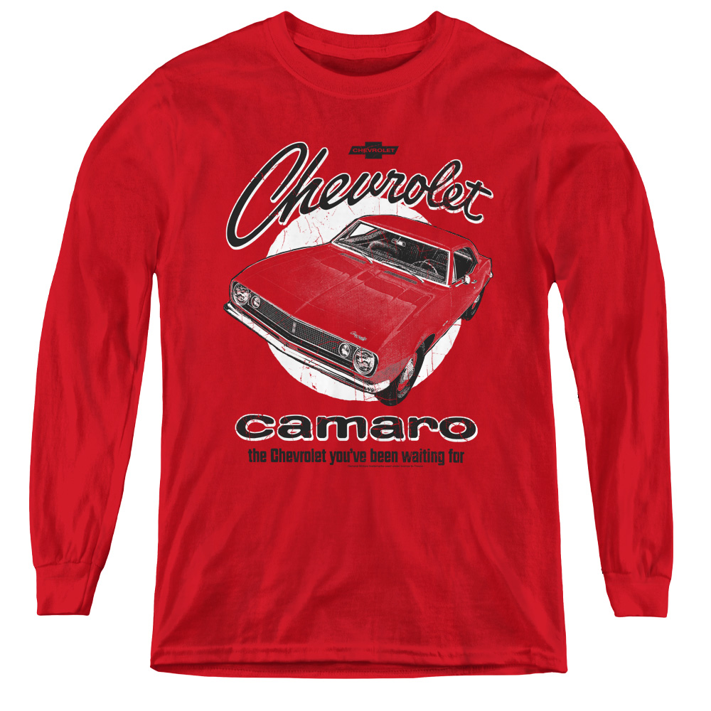 Chevrolet & Retro Camaro-Youth Long Sleeve Tee, Red - Medium