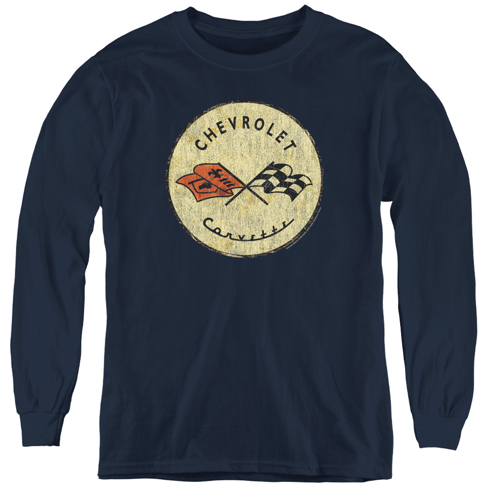 Chevrolet & Old Vette-Youth Long Sleeve Tee, Navy - Small