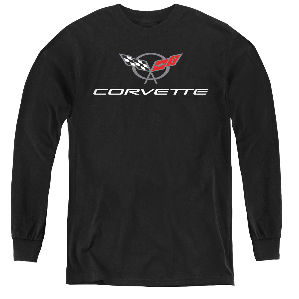 Chevrolet & Corvette Modern Emblem-Youth Long Sleeve Tee, Black - Large