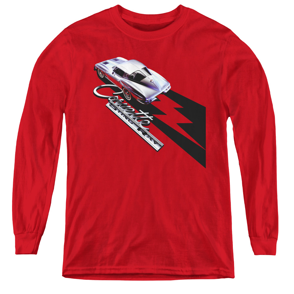 Chevrolet & Split Window Sting Ray-Youth Long Sleeve Tee, Red - Medium