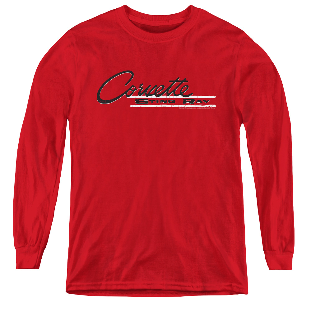 Chevrolet & Retro Stingray-Youth Long Sleeve Tee, Red - Medium