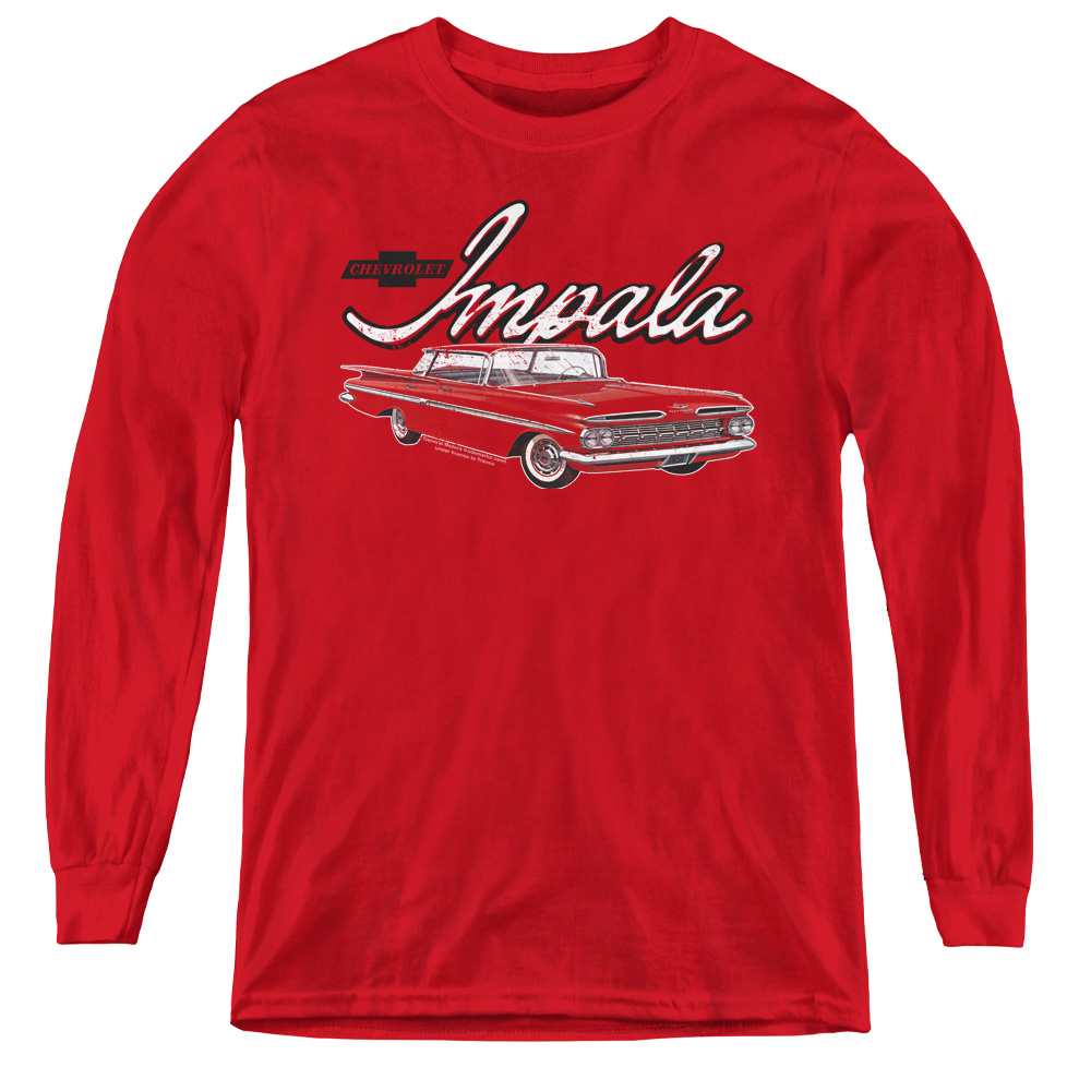 Chevrolet & Classic Impala-Youth Long Sleeve Tee, Red - Medium