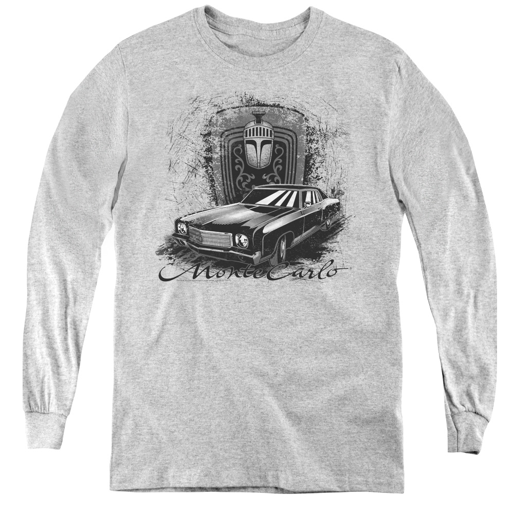Chevrolet & Monte Carlo Drawing-Youth Long Sleeve Tee, Athletic Heather - Large